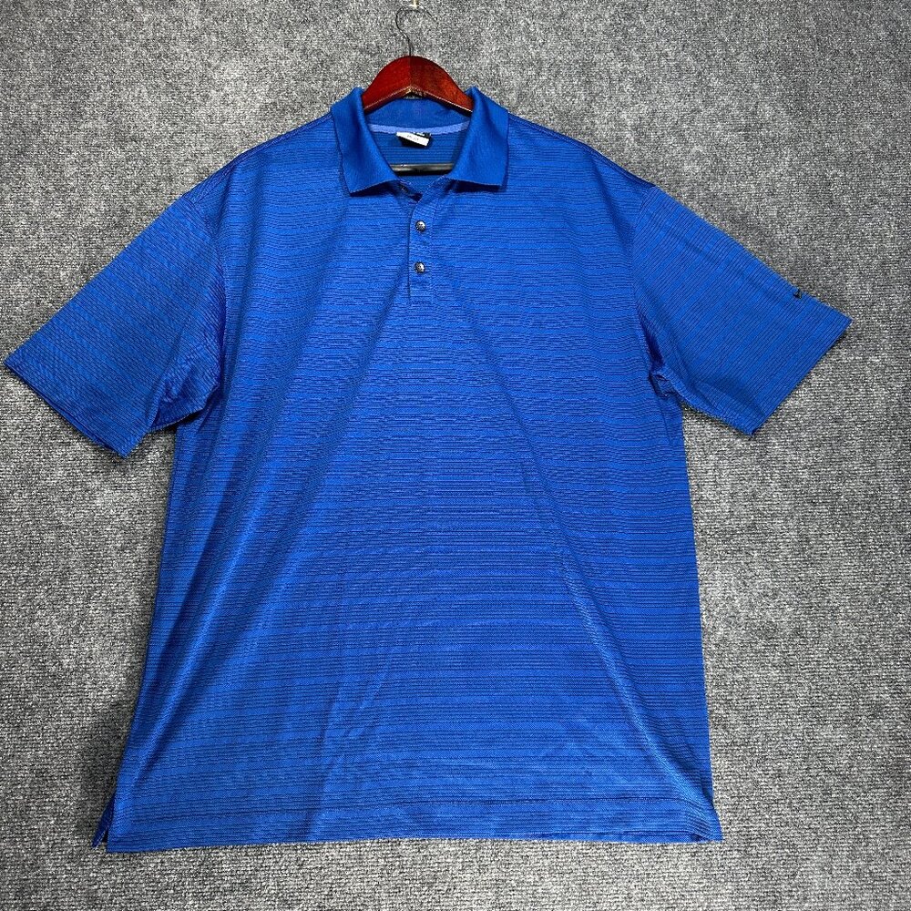 Nike Golf Polo Shirt Mens XL Blue Dri Fit Short Sleeve Button Neck Logo